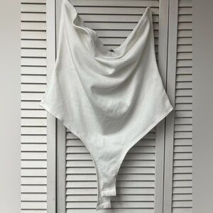 love J White Ribbed Scoop-Neck Bodysuit